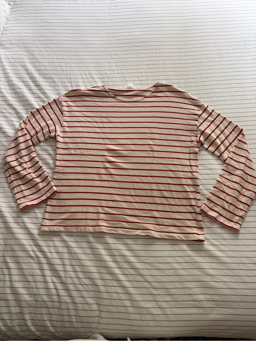 Boat-Neck Long Sleeve Striped Top - Red & White